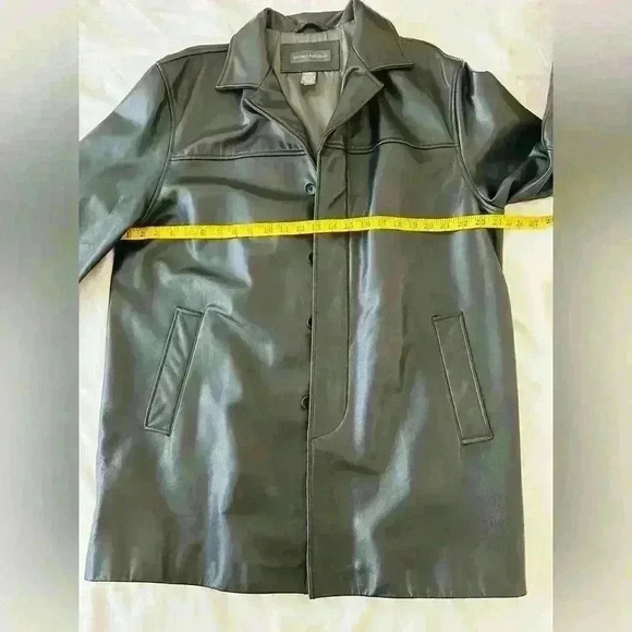 Banana Republic Men’s Leather Long Coat Size Large - Picture 10 of 14